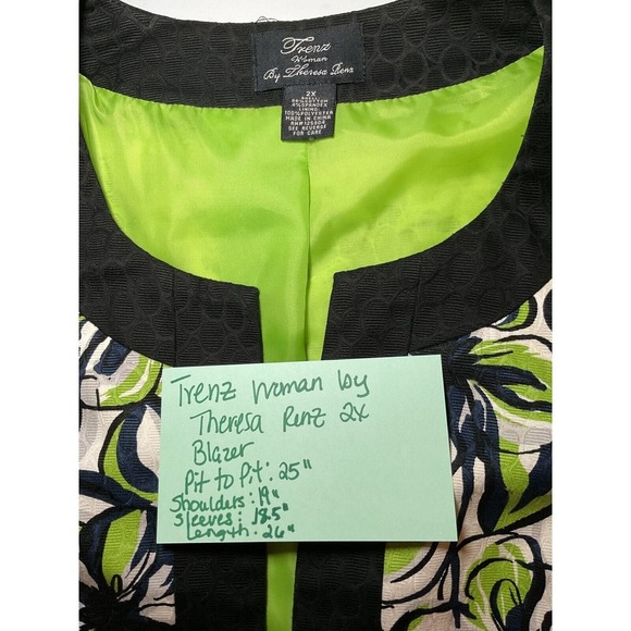 Trenz by‎ Lauren G Blazer Floral Print Open Front Ruched Sleeve Jacket 2X - Picture 13 of 13